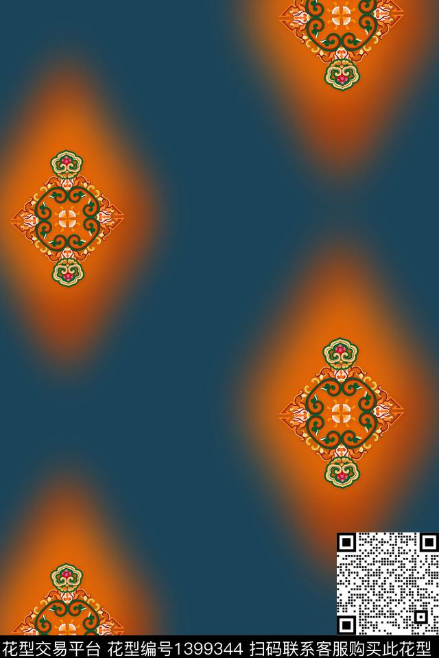 几何花卉大牌风数码印花华亿平台下载（图片编号: 1399344） - 瓦栏（Walan）