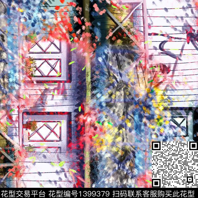 彩底花卉几何彩色肌理数码印花华亿平台下载（图片编号: 1399379） - 瓦栏（Walan）