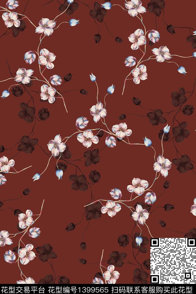 花卉香云纱大牌风数码印花华亿平台下载（图片编号: 1399565） - 瓦栏（Walan）