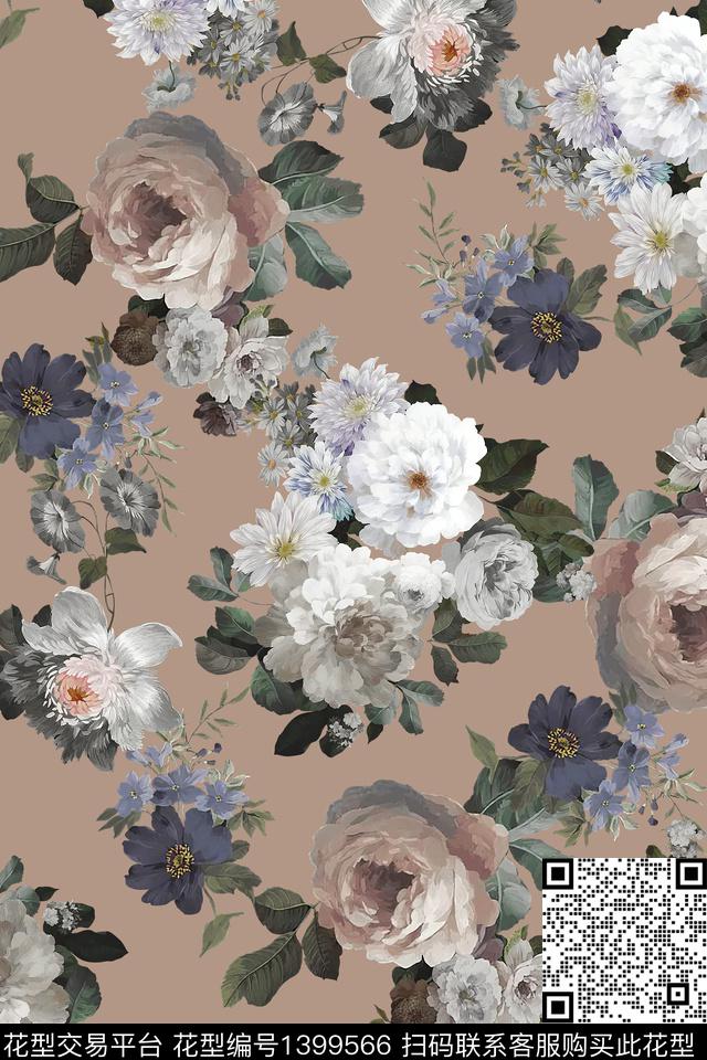 清爽底花卉花卉香云纱数码印花华亿平台下载（图片编号: 1399566） - 瓦栏（Walan）