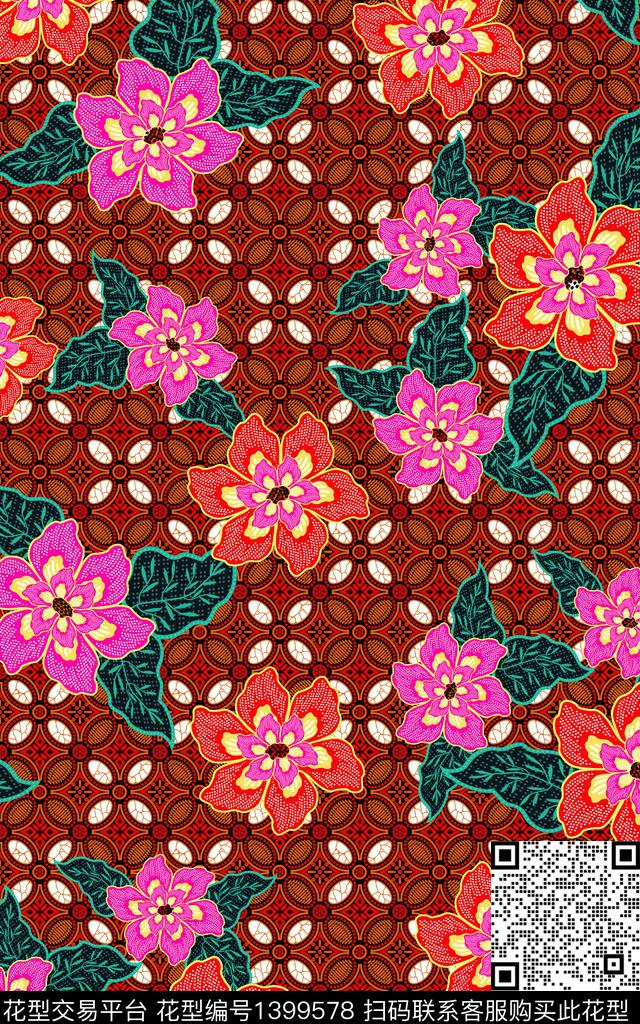 几何民族风复古数码印花华亿平台下载（图片编号: 1399578） - 瓦栏（Walan）