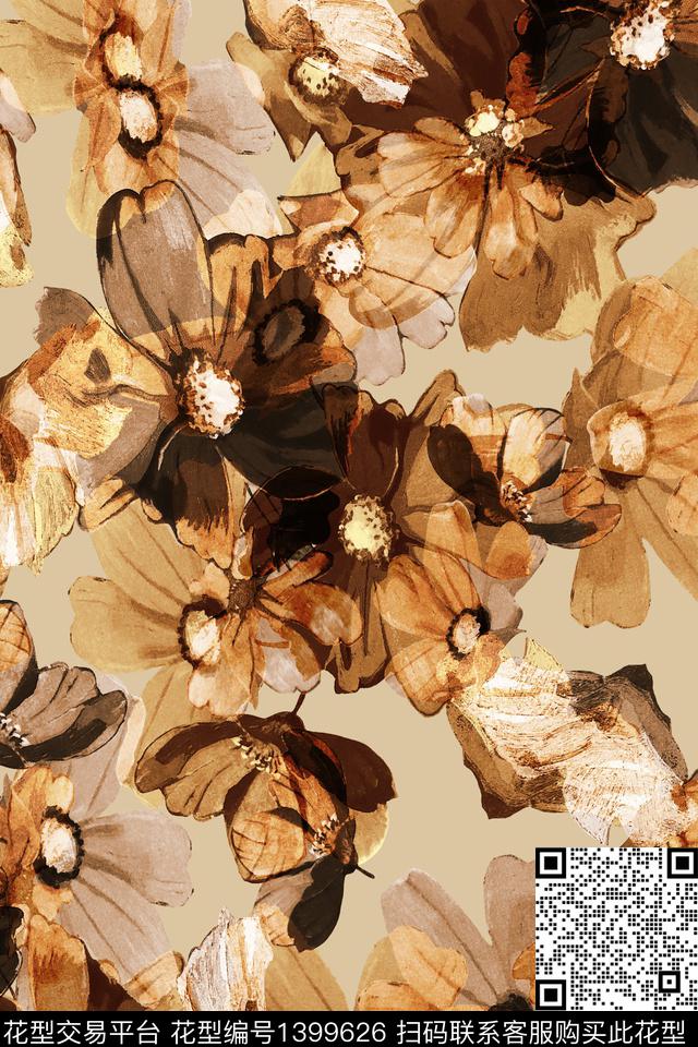 花卉香云纱大牌风数码印花华亿平台下载（图片编号: 1399626） - 瓦栏（Walan）