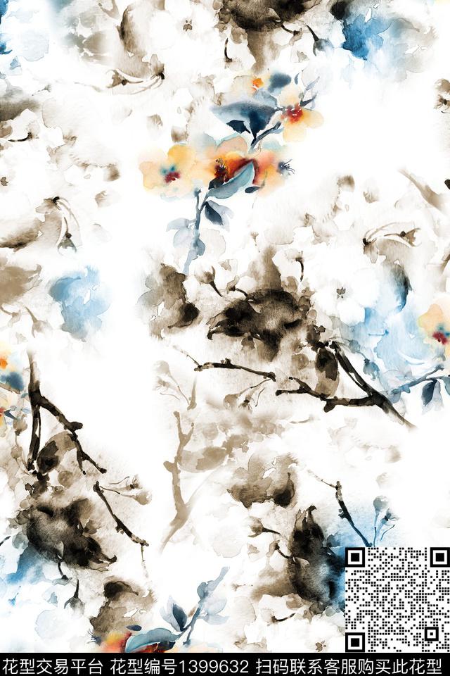 肌理抽象花卉大牌风数码印花华亿平台下载（图片编号: 1399632） - 瓦栏（Walan）