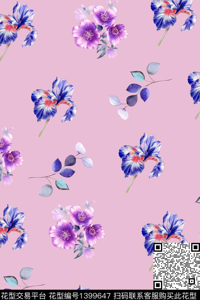 简约花卉大牌风数码印花华亿平台下载（图片编号: 1399647） - 瓦栏（Walan）