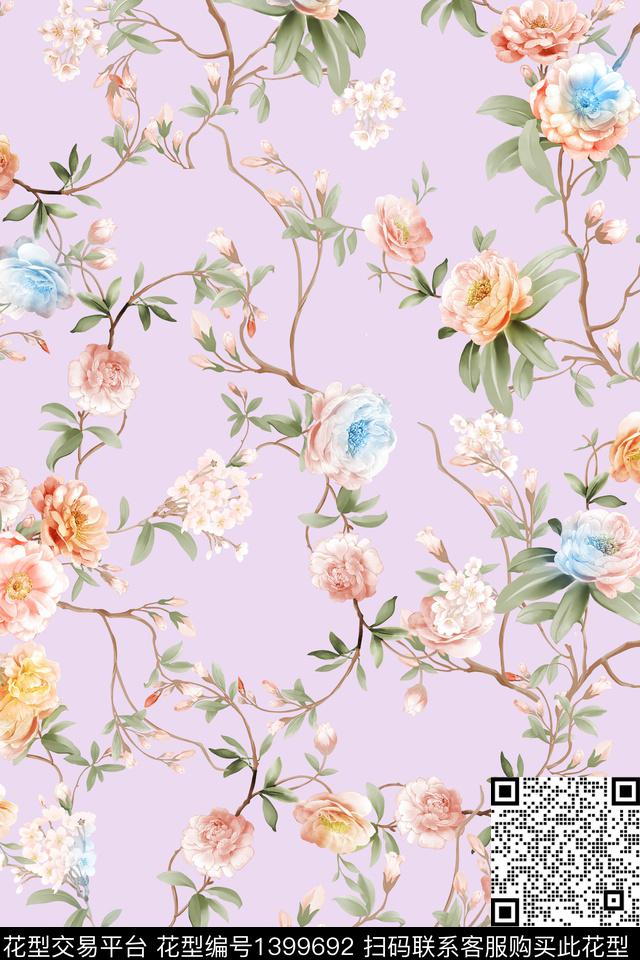 时尚花卉小清新数码印花华亿平台下载（图片编号: 1399692） - 瓦栏（Walan）
