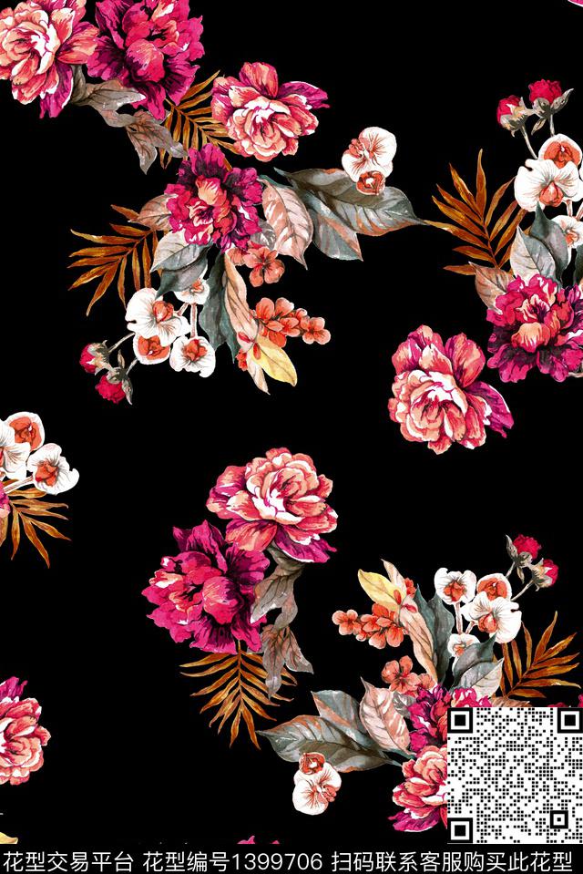 花卉大牌风休闲数码印花华亿平台下载（图片编号: 1399706） - 瓦栏（Walan）