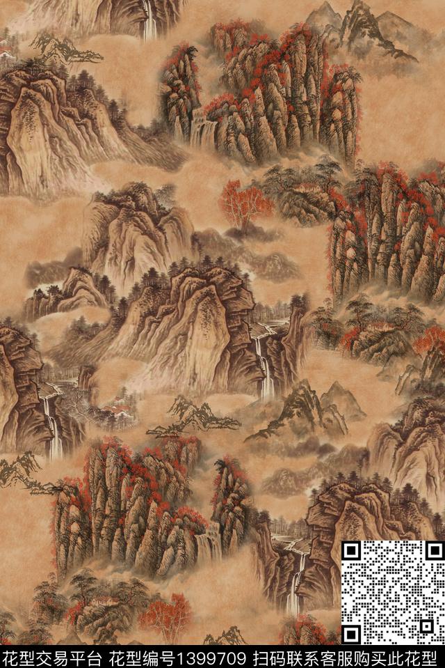 中国风国画风景景观数码印花华亿平台下载（图片编号: 1399709） - 瓦栏（Walan）