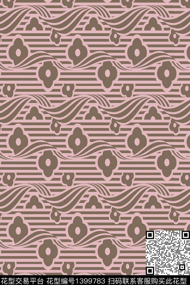 彩底花卉几何条纹传统印花华亿平台下载（图片编号: 1399783） - 瓦栏（Walan）