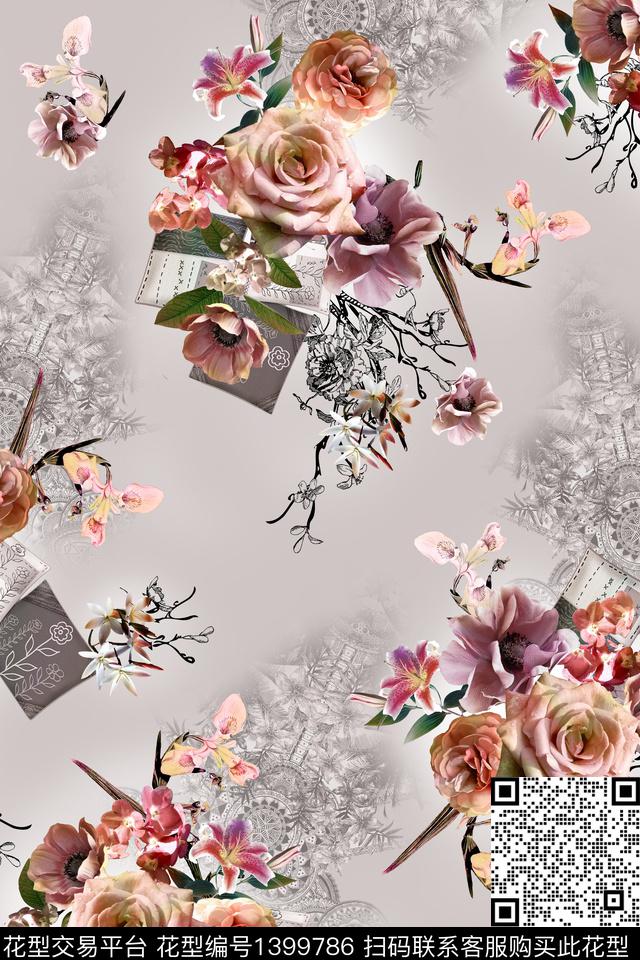 花卉外贸审数码印花华亿平台下载（图片编号: 1399786） - 瓦栏（Walan）