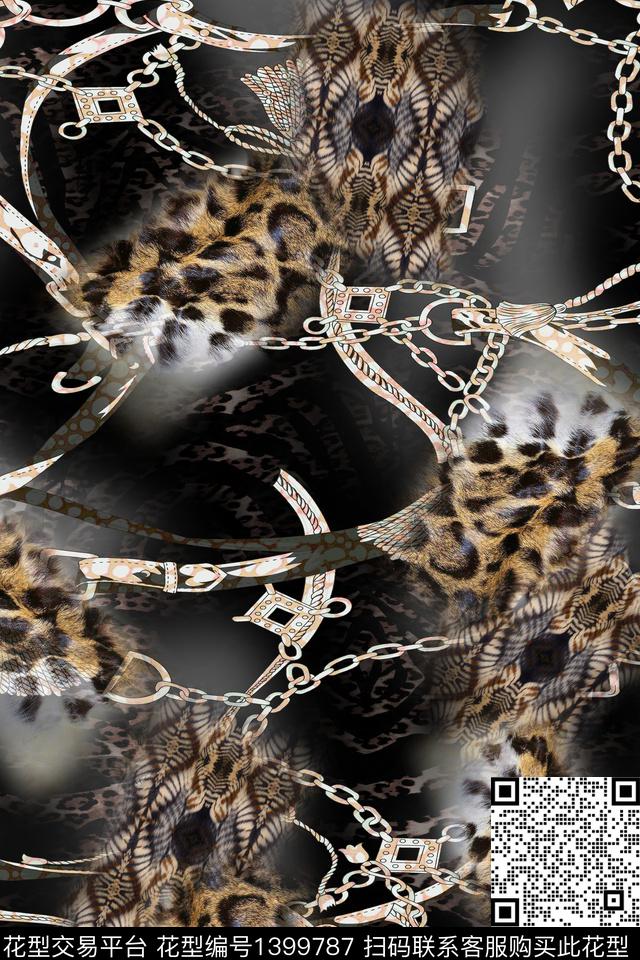 时尚豹纹链条数码印花华亿平台下载（图片编号: 1399787） - 瓦栏（Walan）