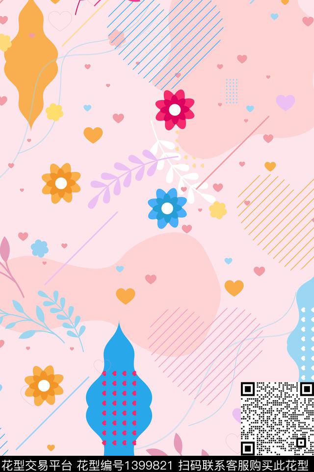 线条小清新手绘数码印花华亿平台下载（图片编号: 1399821） - 瓦栏（Walan）