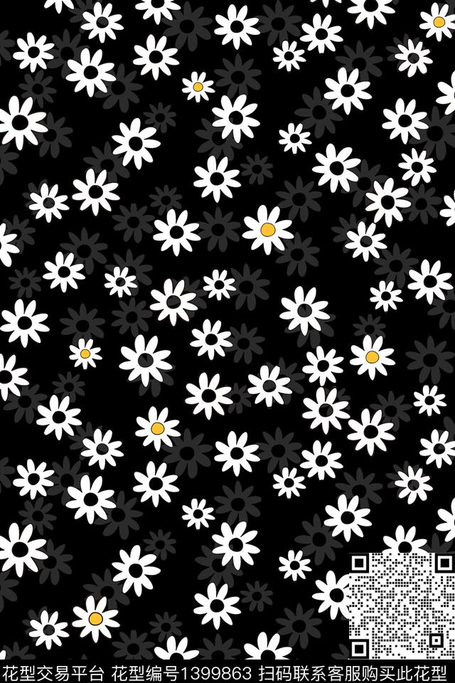 清爽底花卉花卉小雏菊数码印花华亿平台下载（图片编号: 1399863） - 瓦栏（Walan）