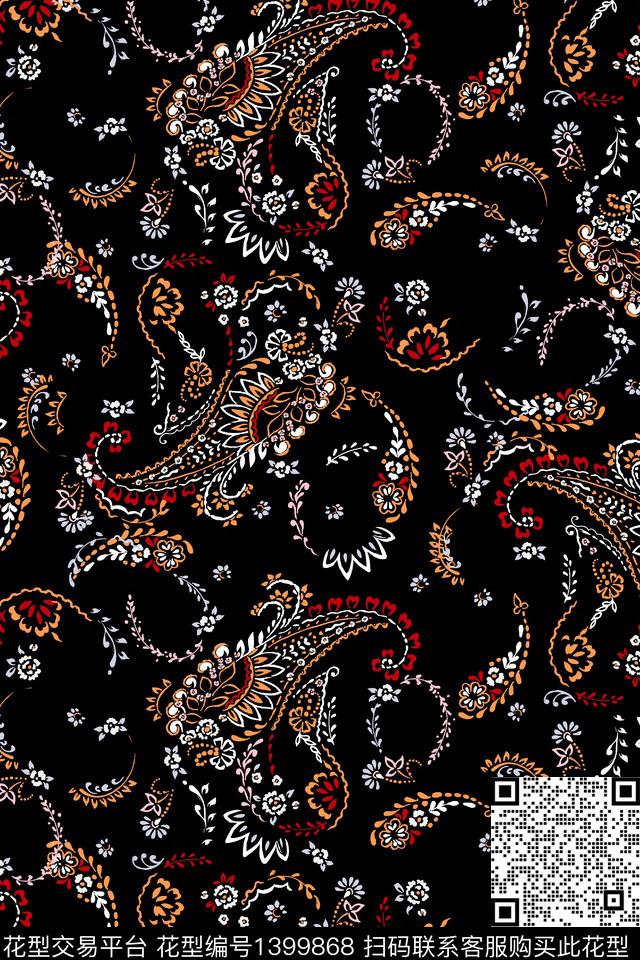 民族风佩斯利大牌风数码印花华亿平台下载（图片编号: 1399868） - 瓦栏（Walan）