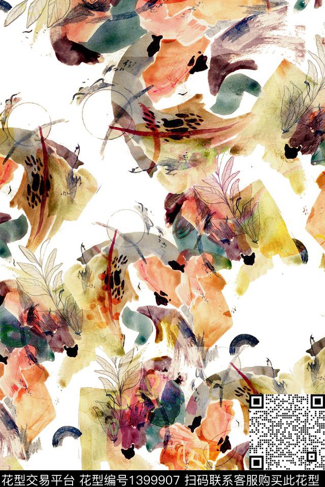 时尚小清新抽象数码印花华亿平台下载（图片编号: 1399907） - 瓦栏（Walan）