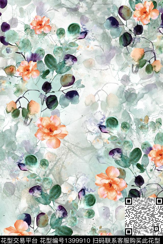 时尚小清新真丝数码印花华亿平台下载（图片编号: 1399910） - 瓦栏（Walan）