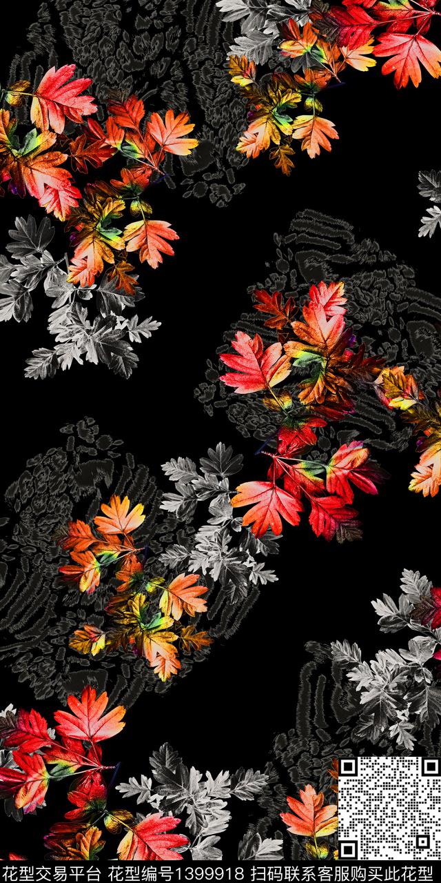 绿植树叶花卉大牌风数码印花华亿平台下载（图片编号: 1399918） - 瓦栏（Walan）