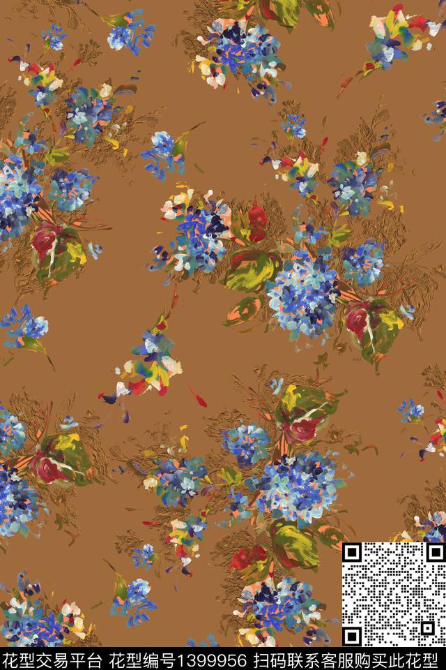 扎染华亿平台花卉花瓣数码印花华亿平台下载（图片编号: 1399956） - 瓦栏（Walan）
