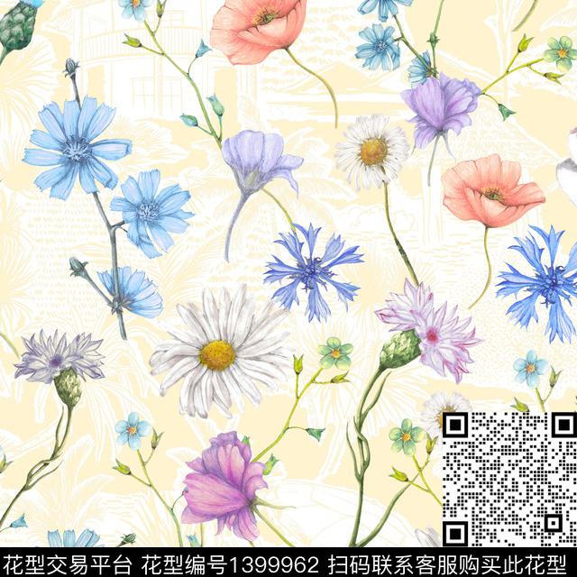 彩底花卉扎染华亿平台复古传统印花华亿平台下载（图片编号: 1399962） - 瓦栏（Walan）