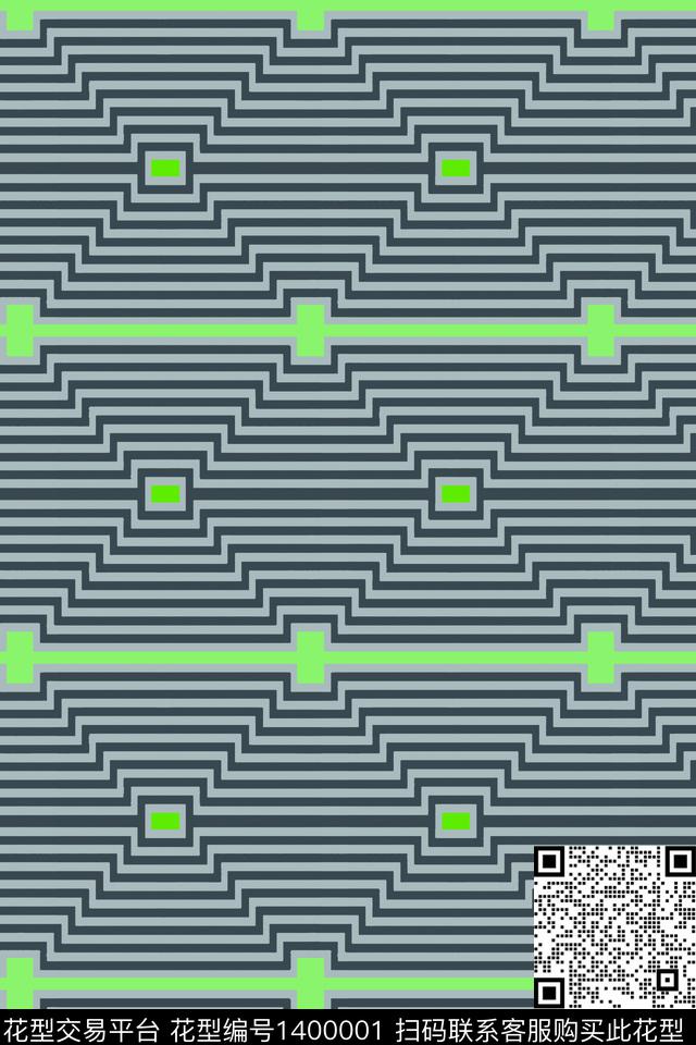 男装满版花绿色几何传统印花华亿平台下载（图片编号: 1400001） - 瓦栏（Walan）