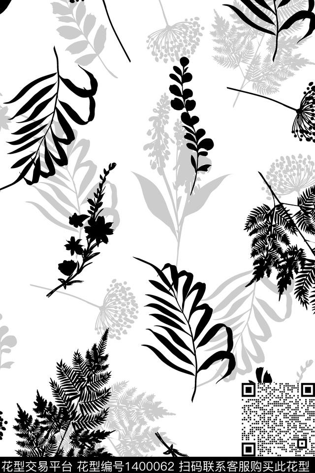 绿植树叶清爽底花卉大牌风数码印花华亿平台下载（图片编号: 1400062） - 瓦栏（Walan）