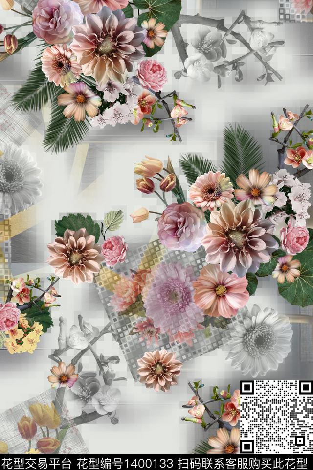 花卉写实花外贸数码印花华亿平台下载（图片编号: 1400133） - 瓦栏（Walan）