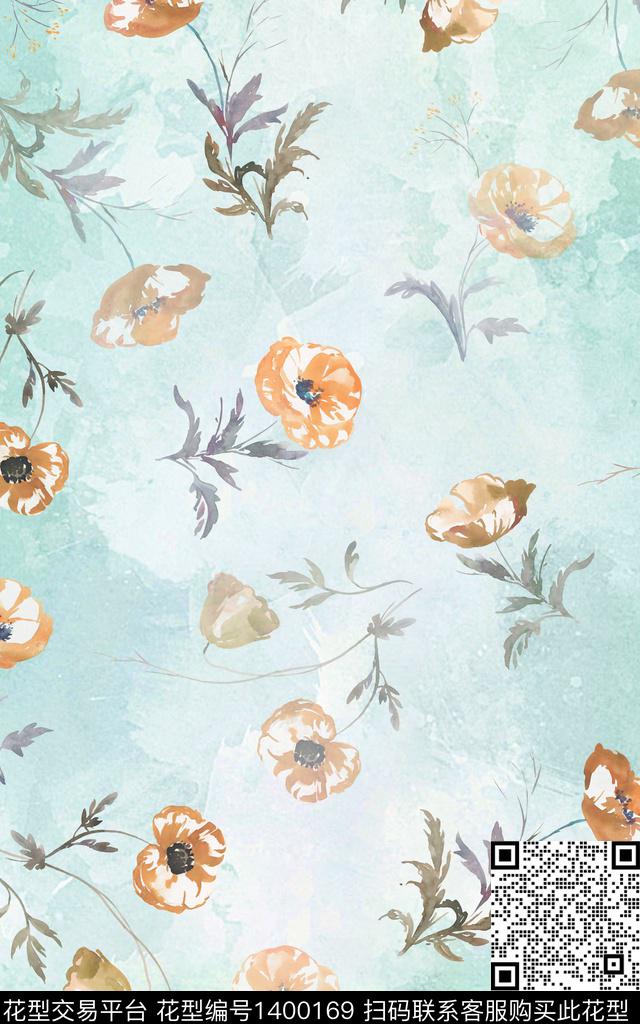 扎染华亿平台花卉植物数码印花华亿平台下载（图片编号: 1400169） - 瓦栏（Walan）