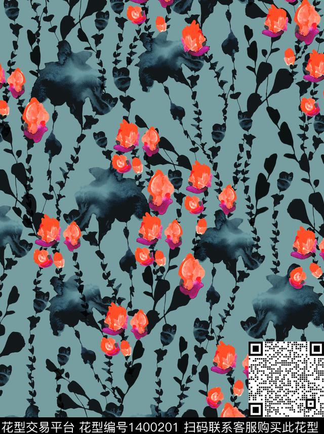 水彩欧美印花数码印花华亿平台下载（图片编号: 1400201） - 瓦栏（Walan）