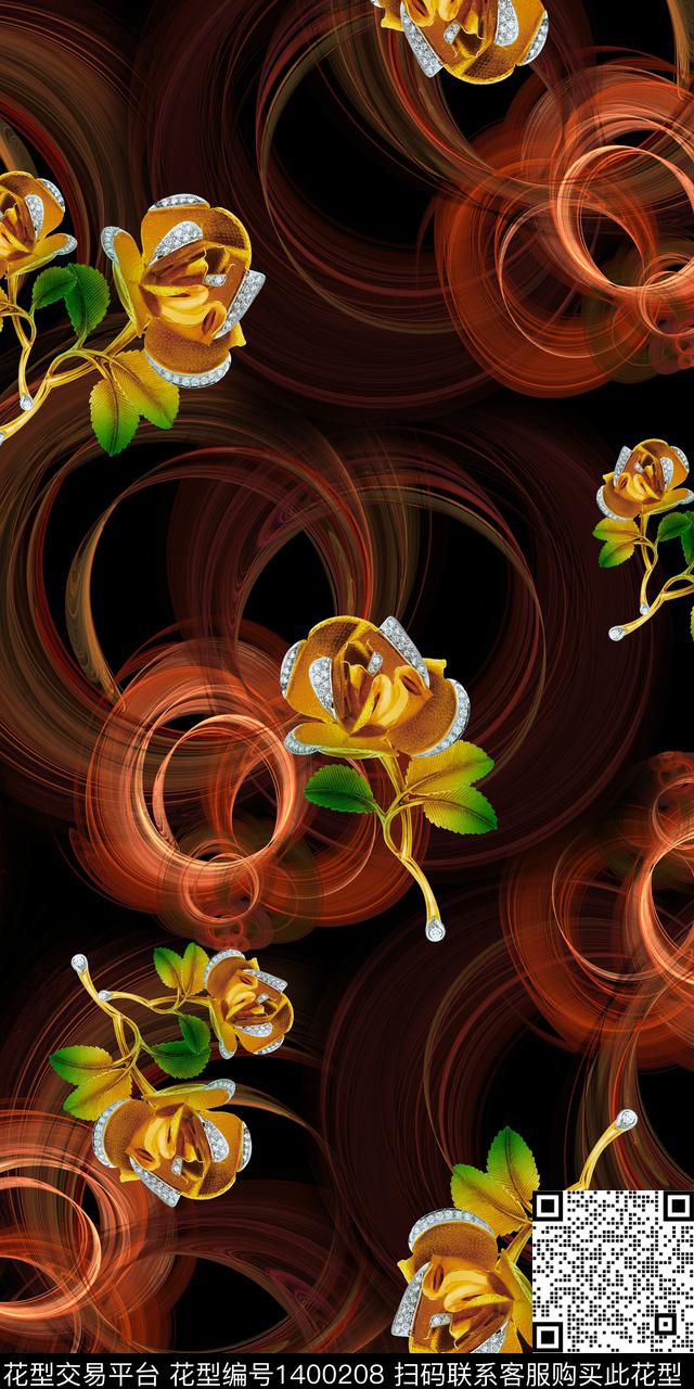 抽象花卉花卉雕印华亿平台数码印花华亿平台下载（图片编号: 1400208） - 瓦栏（Walan）