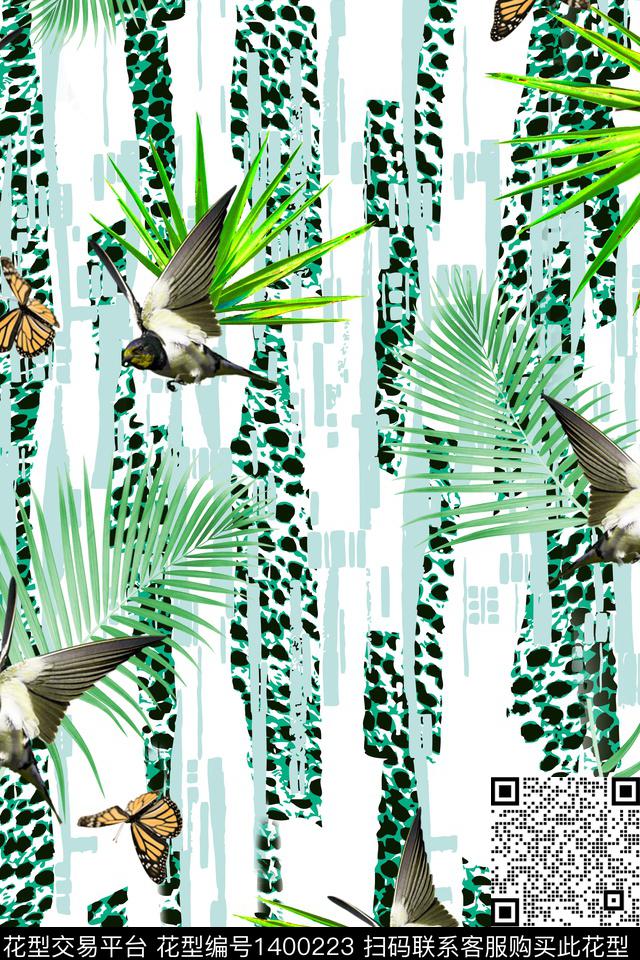时尚绿植树叶动物纹数码印花华亿平台下载（图片编号: 1400223） - 瓦栏（Walan）
