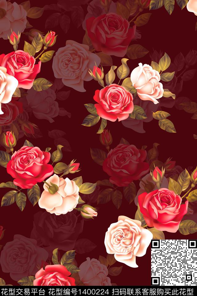 时尚花卉真丝数码印花华亿平台下载（图片编号: 1400224） - 瓦栏（Walan）