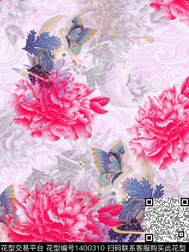 鸢尾花奢华花卉数码印花华亿平台下载（图片编号: 1400310） - 瓦栏（Walan）