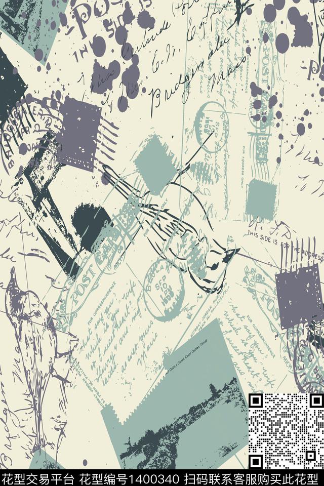 字母几何复古传统印花华亿平台下载（图片编号: 1400340） - 瓦栏（Walan）