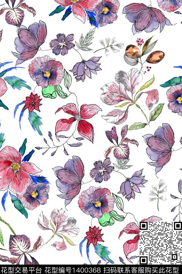 清爽底花卉大牌风小碎花数码印花华亿平台下载（图片编号: 1400368） - 瓦栏（Walan）