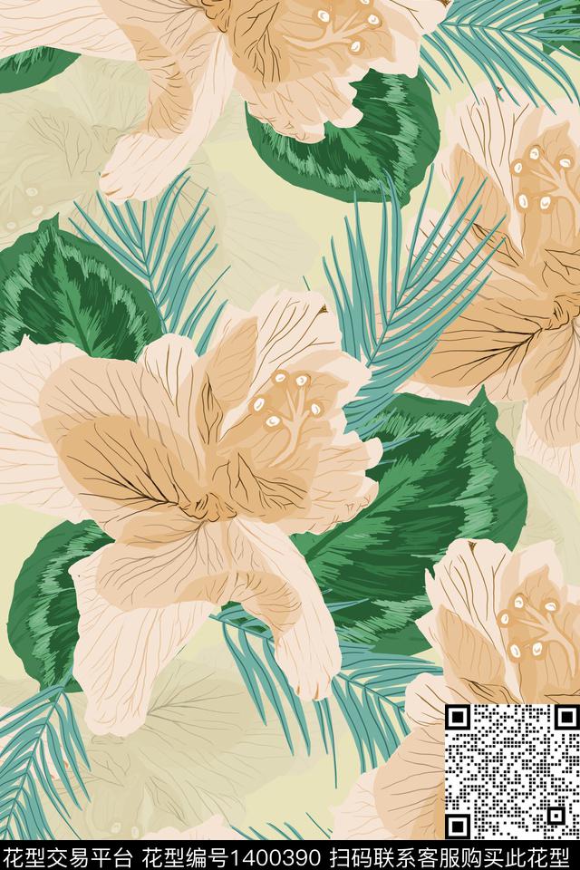 趋势华亿平台花卉热带华亿平台数码印花华亿平台下载（图片编号: 1400390） - 瓦栏（Walan）