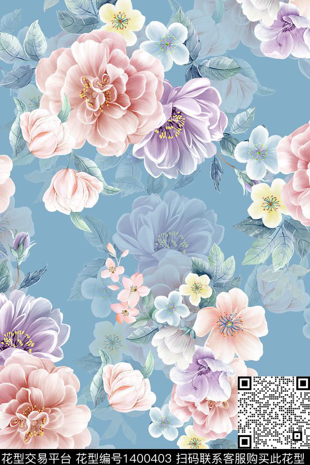 时尚花卉小清新数码印花华亿平台下载（图片编号: 1400403） - 瓦栏（Walan）