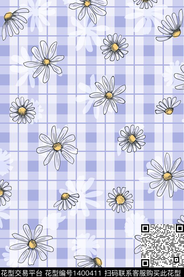 格子花卉大牌风数码印花华亿平台下载（图片编号: 1400411） - 瓦栏（Walan）