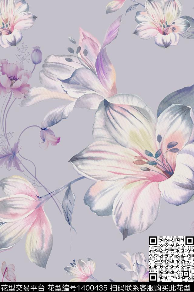 花卉大牌风小清新数码印花华亿平台下载（图片编号: 1400435） - 瓦栏（Walan）