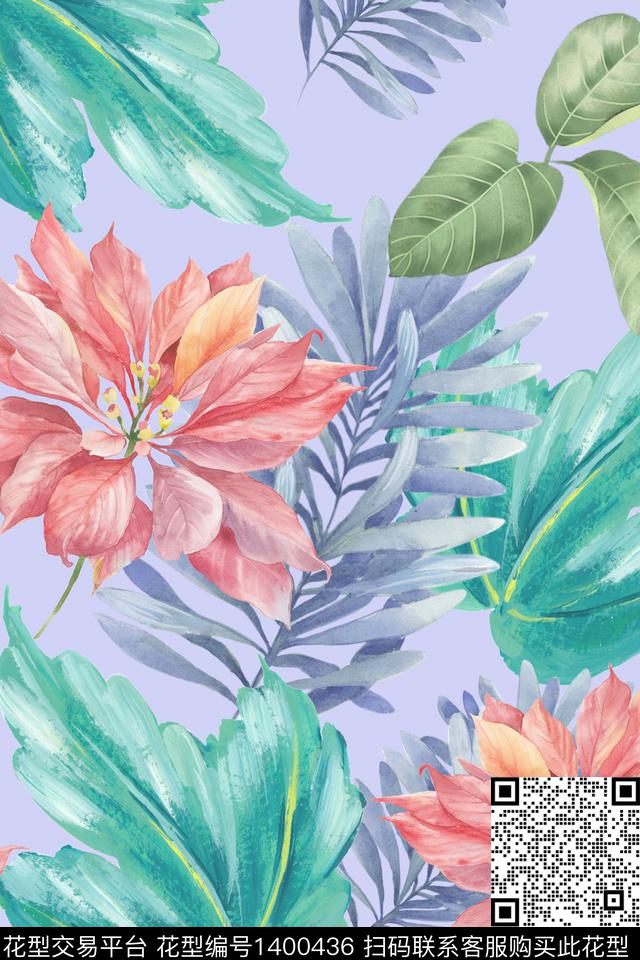 花卉大牌风热带华亿平台数码印花华亿平台下载（图片编号: 1400436） - 瓦栏（Walan）