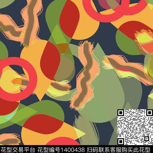 几何抽象混合拼接数码印花华亿平台下载（图片编号: 1400438） - 瓦栏（Walan）