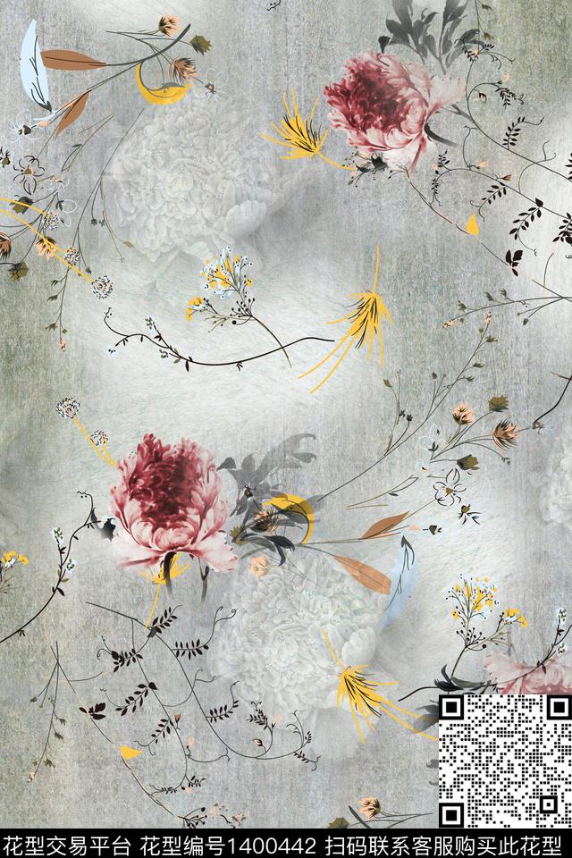 简约花卉中国风数码印花华亿平台下载（图片编号: 1400442） - 瓦栏（Walan）