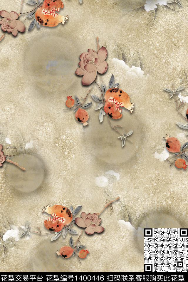 简约花卉中国风数码印花华亿平台下载（图片编号: 1400446） - 瓦栏（Walan）