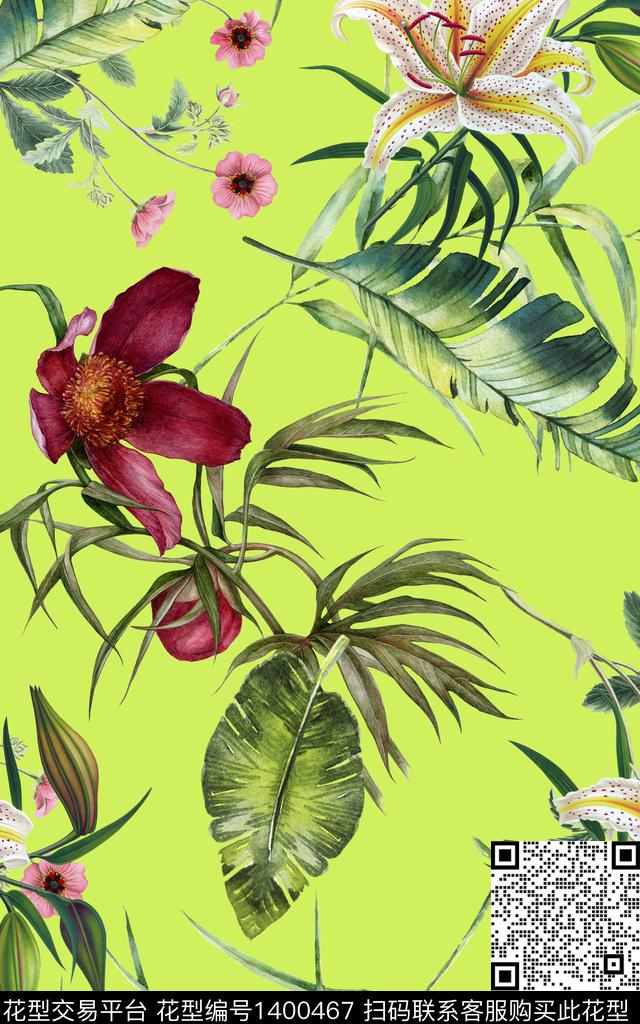 水彩百合花卉数码印花华亿平台下载（图片编号: 1400467） - 瓦栏（Walan）