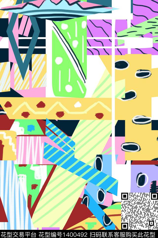 几何格子大牌风数码印花华亿平台下载（图片编号: 1400492） - 瓦栏（Walan）