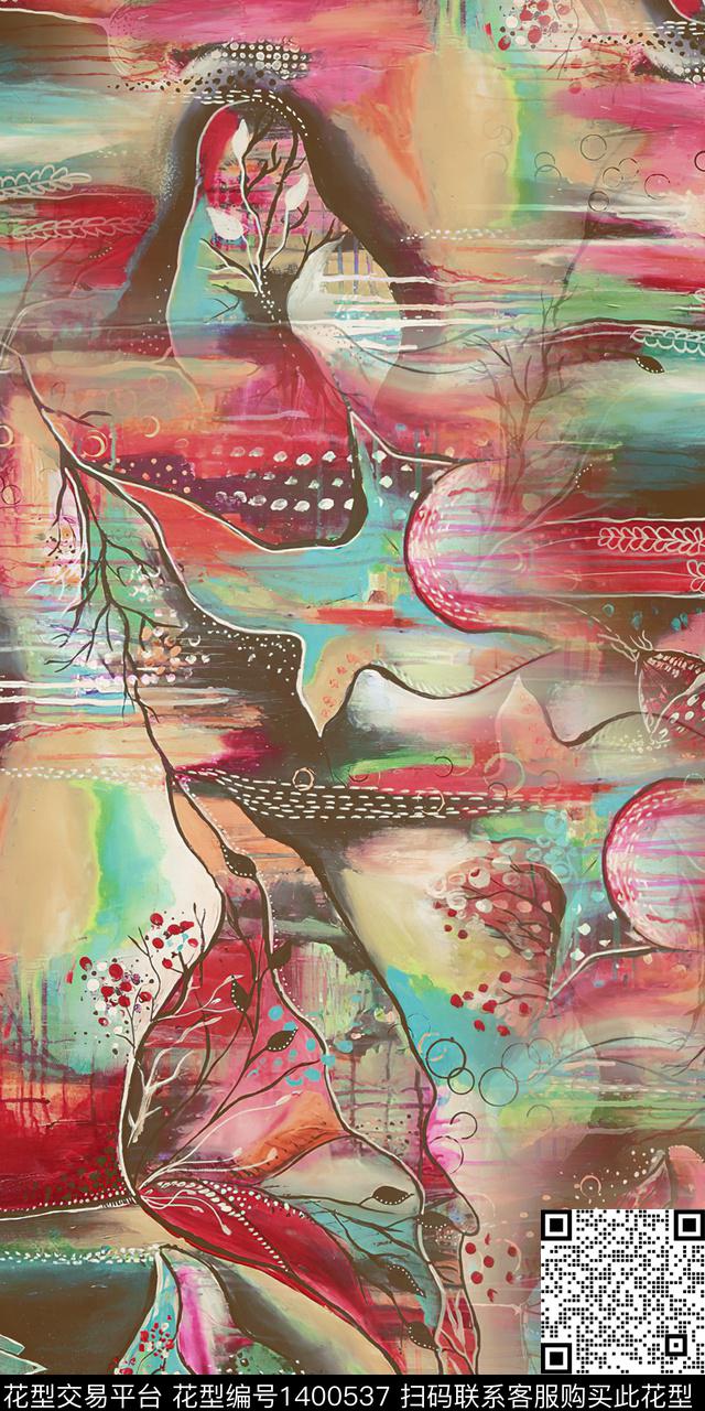 民族风抽象数码印花华亿平台下载（图片编号: 1400537） - 瓦栏（Walan）