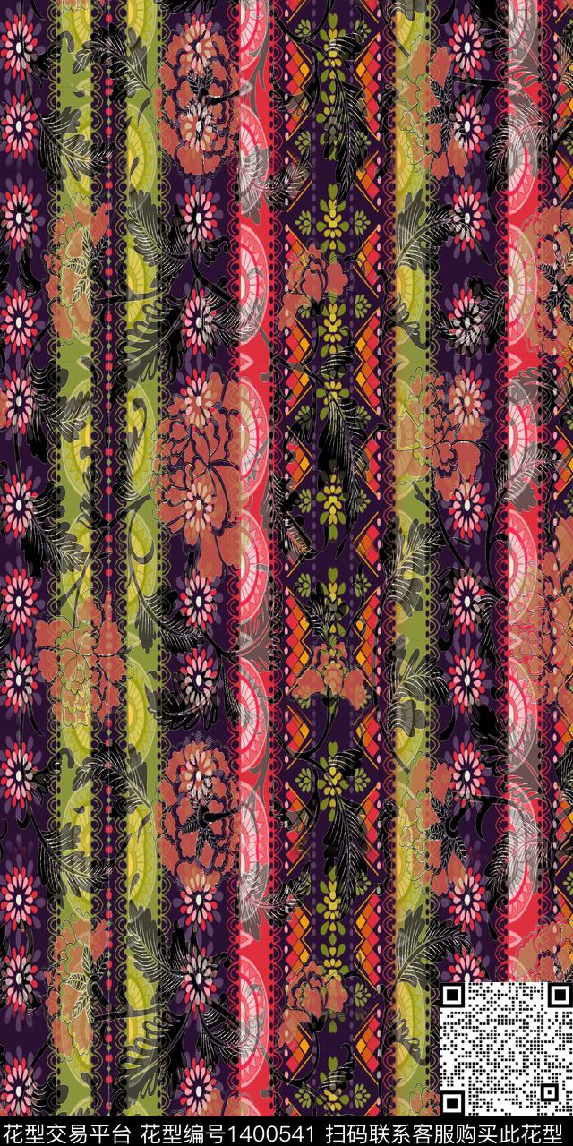 条纹民族风数码印花华亿平台下载（图片编号: 1400541） - 瓦栏（Walan）
