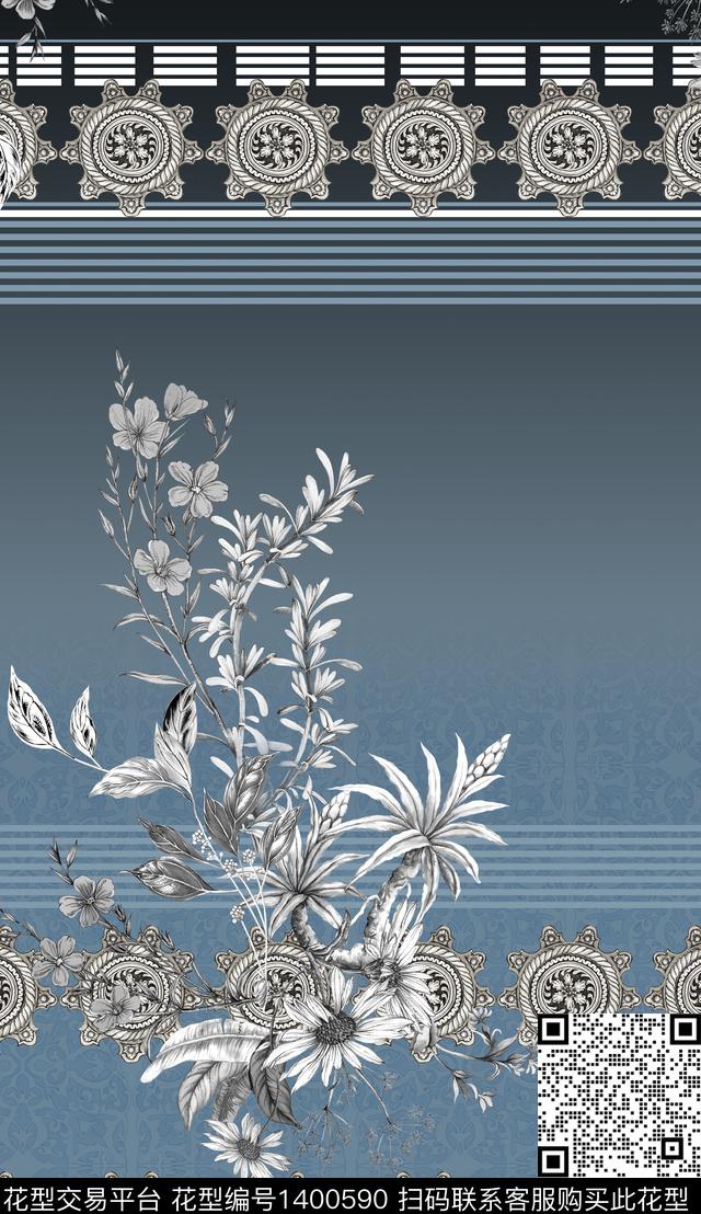 简约花卉中国风数码印花华亿平台下载（图片编号: 1400590） - 瓦栏（Walan）