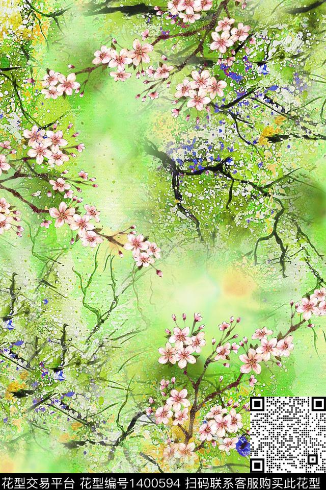 简约花卉中国风数码印花华亿平台下载（图片编号: 1400594） - 瓦栏（Walan）