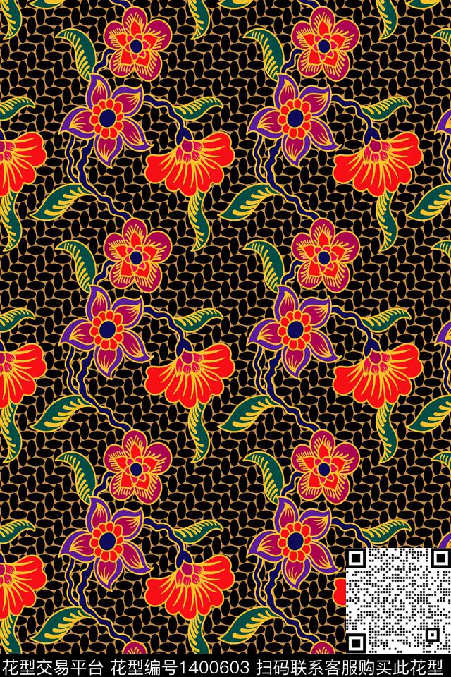 蜡染几何民族风数码印花华亿平台下载（图片编号: 1400603） - 瓦栏（Walan）