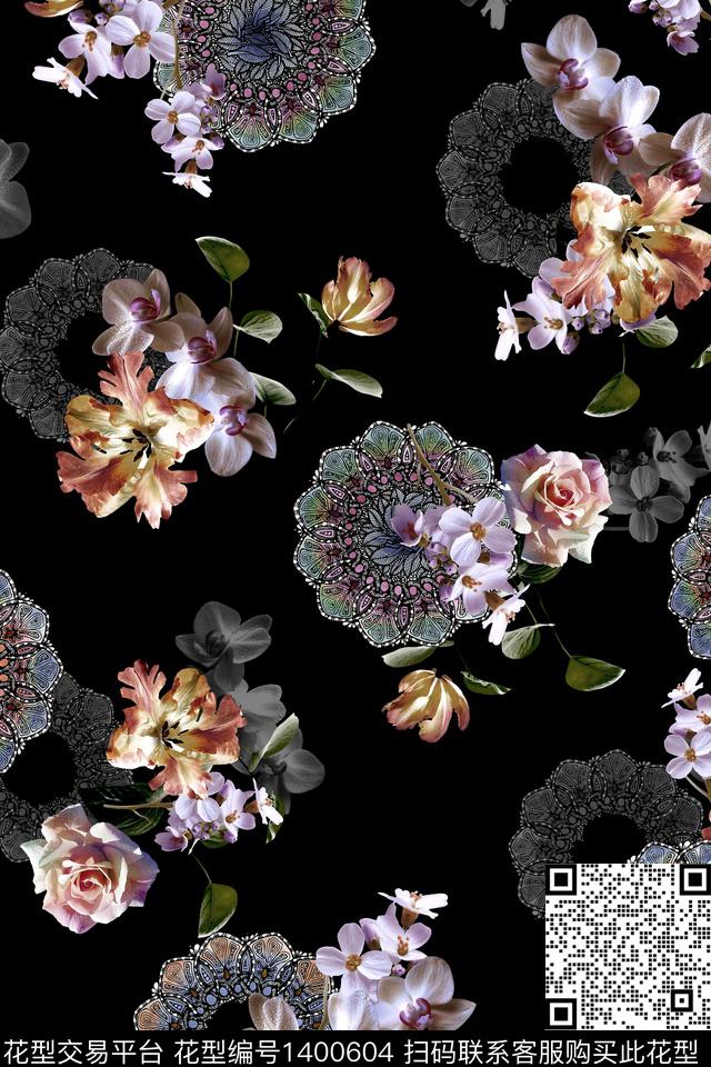 花卉花纹年轻女性数码印花华亿平台下载（图片编号: 1400604） - 瓦栏（Walan）