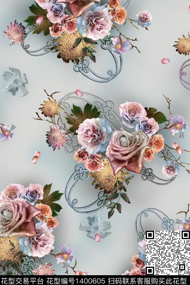 花卉欧洲几何数码印花华亿平台下载（图片编号: 1400605） - 瓦栏（Walan）